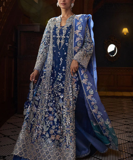 Soraya | Blue Net Hand Embroidered Embellished Suit