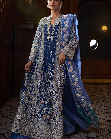 Soraya | Blue Net Hand Embroidered Embellished Suit