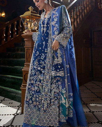 Soraya | Blue Net Hand Embroidered Embellished Suit