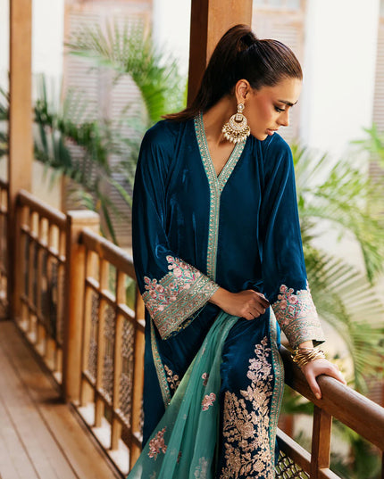 Elsa | Deep Teal Velvet Silk Suit