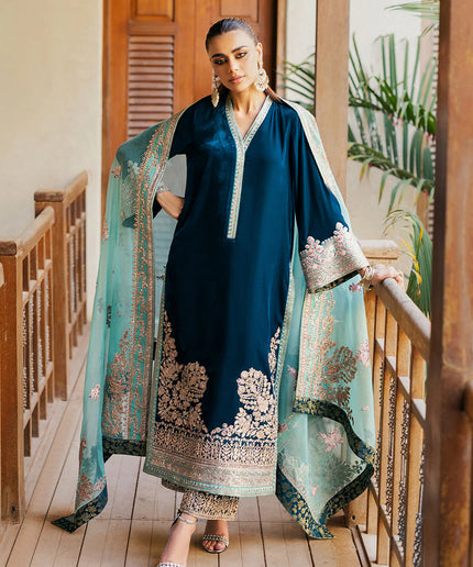 Elsa | Deep Teal Velvet Silk Suit