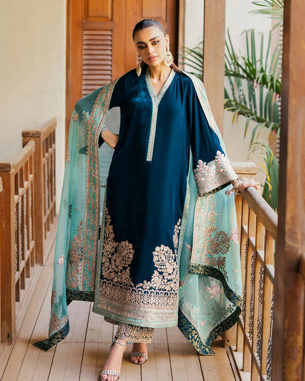 Elsa | Deep Teal Velvet Silk Suit