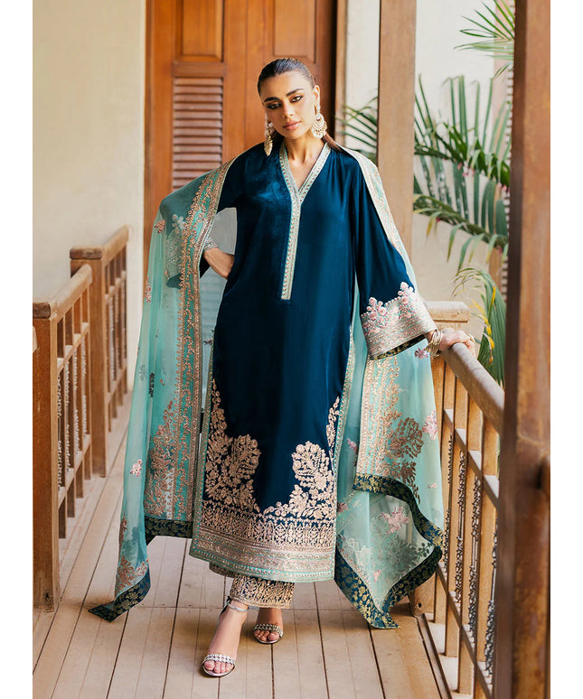 Elsa | Deep Teal Velvet Silk Suit