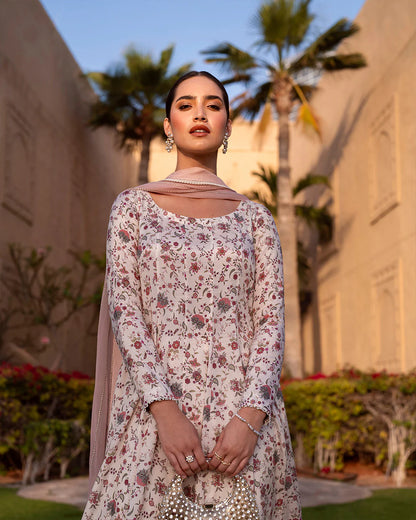 Faiza Saqlain | Printed Embroidered Silk Dress
