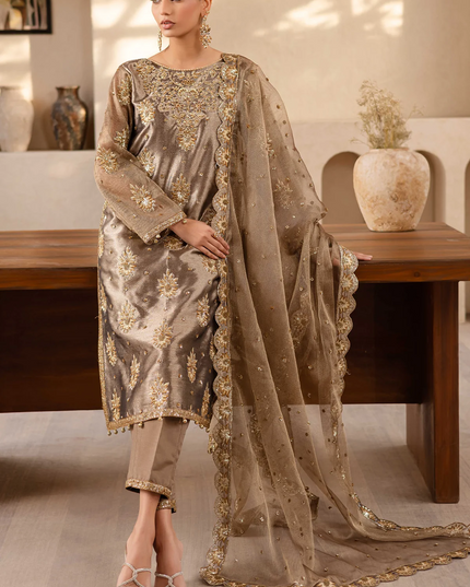 Raveen | Embroidered Zari Mesoury Embellished Suit