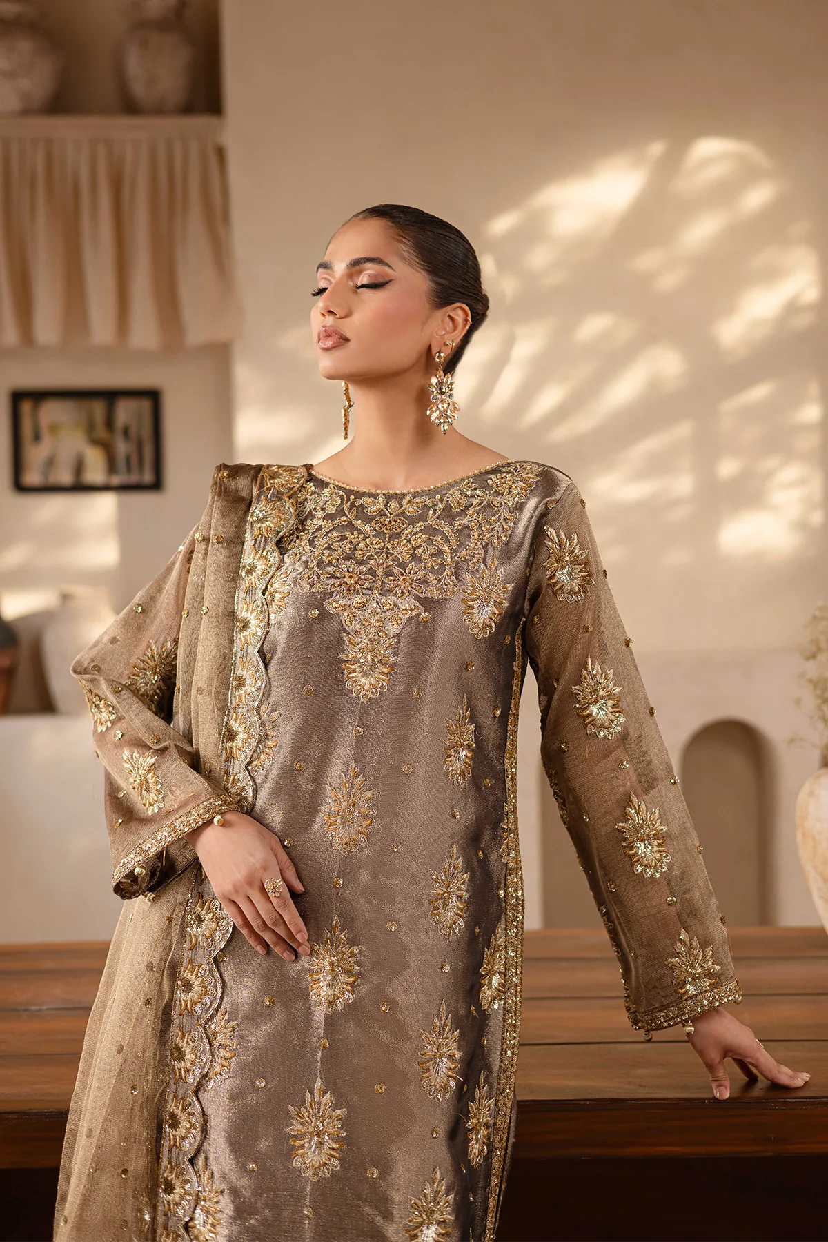 Raveen | Embroidered Zari Mesoury Embellished Suit