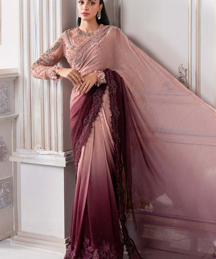 Maria B | Pink Embroidered Chiffon Saree