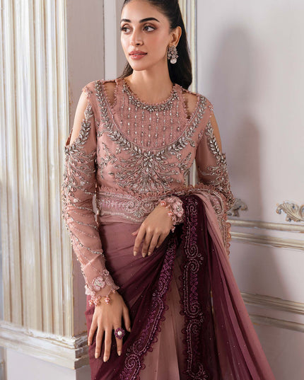 Maria B | Pink Embroidered Chiffon Saree