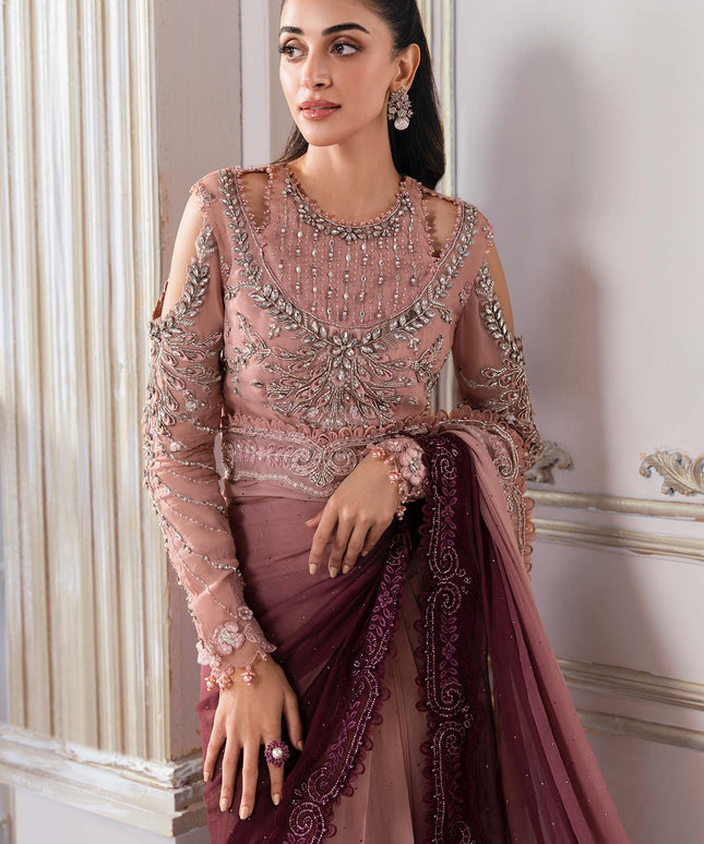 Maria B | Pink Embroidered Chiffon Saree