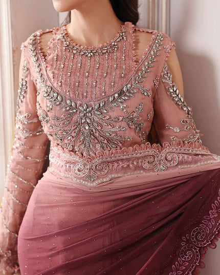 Maria B | Pink Embroidered Chiffon Saree