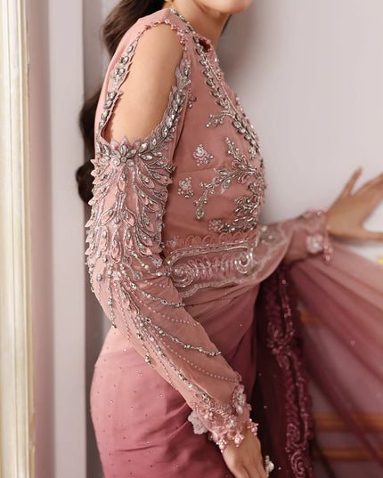Maria B | Pink Embroidered Chiffon Saree