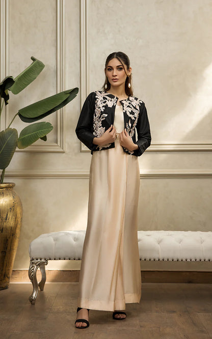 Black Embroidered Jacket With Tube And Skirt