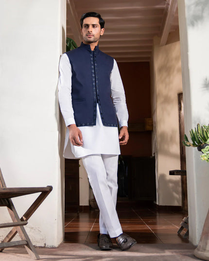 Navy Embroidered Waistcoat