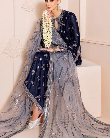 Fiya | Navy Luxury Velvet Embroidered Suit