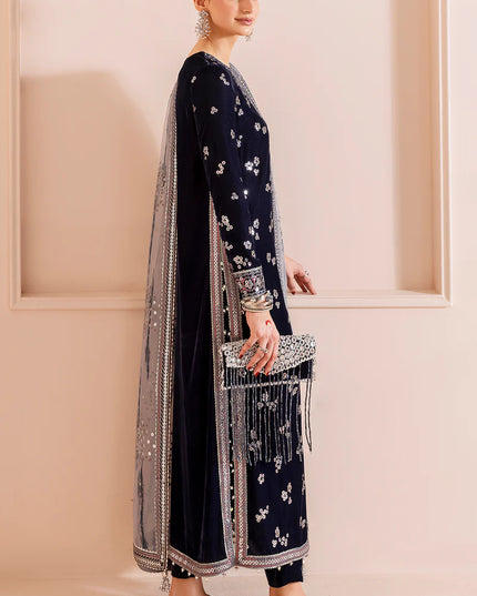 Fiya | Navy Luxury Velvet Embroidered Suit