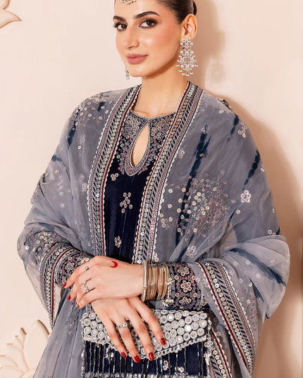Fiya | Navy Luxury Velvet Embroidered Suit