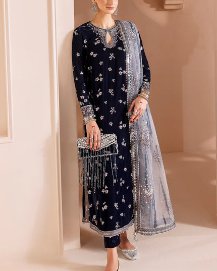 Fiya | Navy Luxury Velvet Embroidered Suit