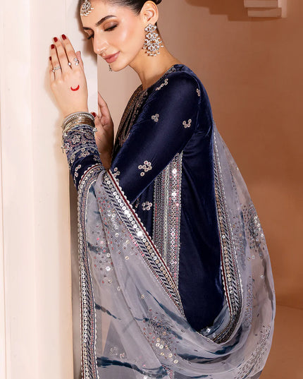 Fiya | Navy Luxury Velvet Embroidered Suit