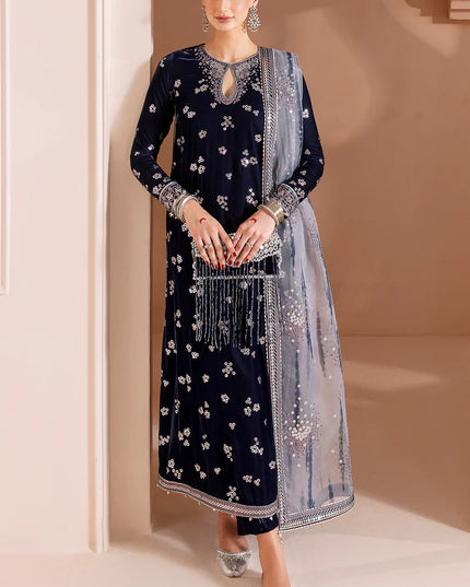 Fiya | Navy Luxury Velvet Embroidered Suit