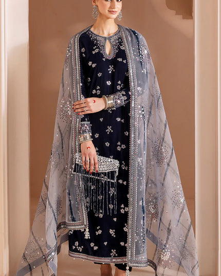 Fiya | Navy Luxury Velvet Embroidered Suit