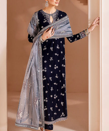 Fiya | Navy Luxury Velvet Embroidered Suit