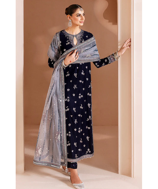 Fiya | Navy Luxury Velvet Embroidered Suit