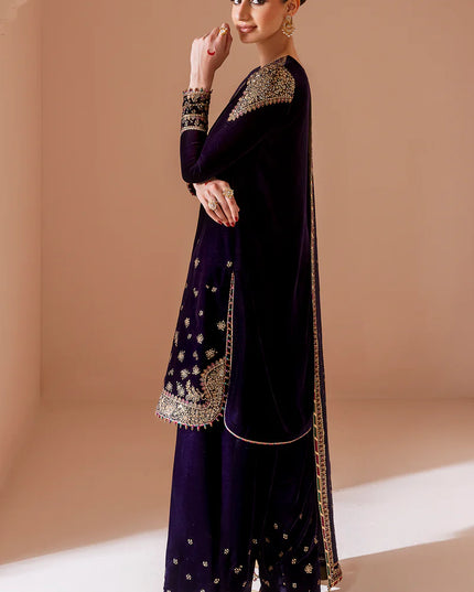 Keya | Navy Blue Pure Velvet Embroidered Farshi Shalwar