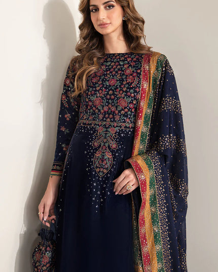 Keera | Navy Luxury Velvet Embroidered Dress