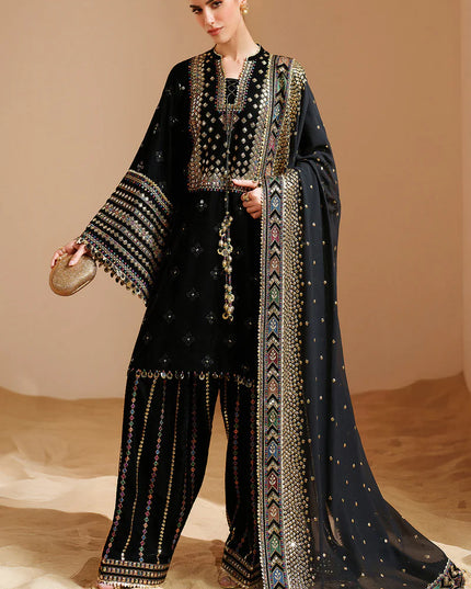 Ekam | Black Pure Velvet Embroidered Farshi Shalwar