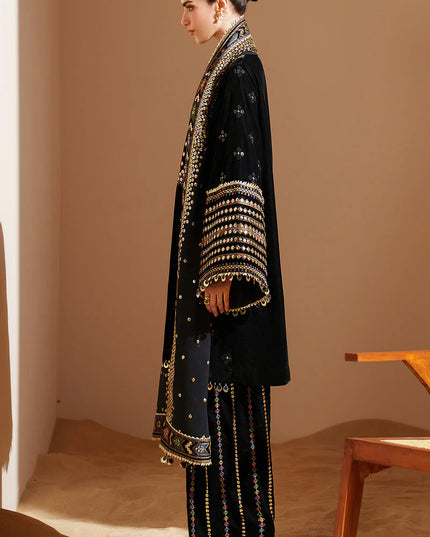 Ekam | Black Pure Velvet Embroidered Farshi Shalwar