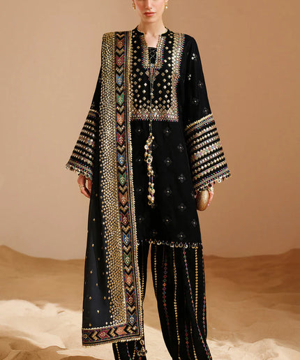 Ekam | Black Pure Velvet Embroidered Farshi Shalwar