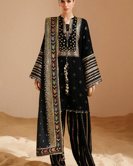 Ekam | Black Pure Velvet Embroidered Farshi Shalwar