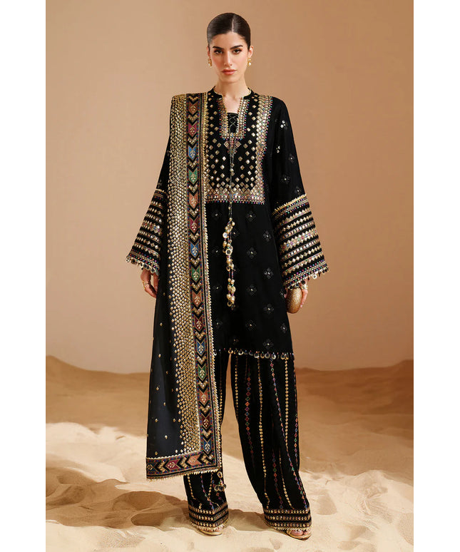 Ekam | Black Pure Velvet Embroidered Farshi Shalwar