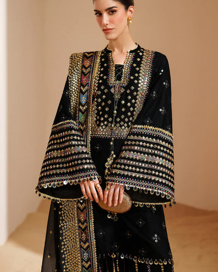 Ekam | Black Pure Velvet Embroidered Farshi Shalwar