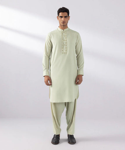 2 Piece | Beige Embroidered Wash & Wear Set