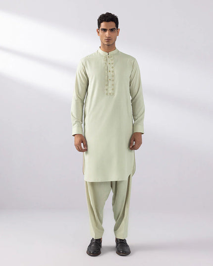 2 Piece | Beige Embroidered Wash & Wear Set