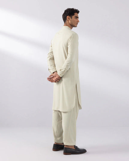 2 Piece | Beige Embroidered Wash & Wear Set
