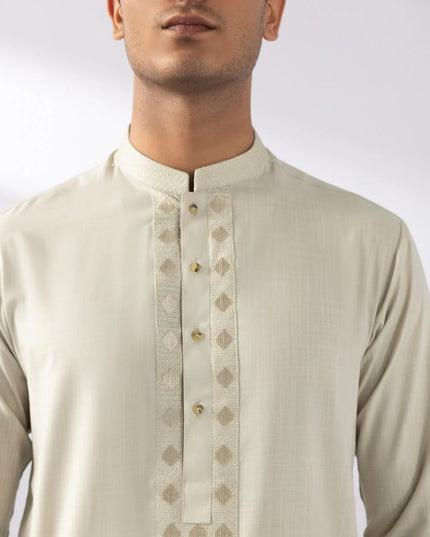 2 Piece | Beige Embroidered Wash & Wear Set