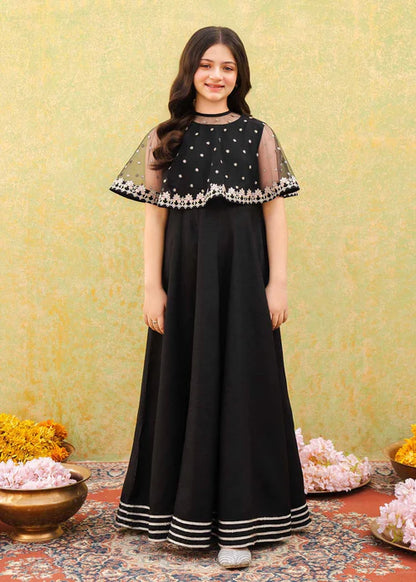 Evy | Girls Black Embroidered Silk Pishwas