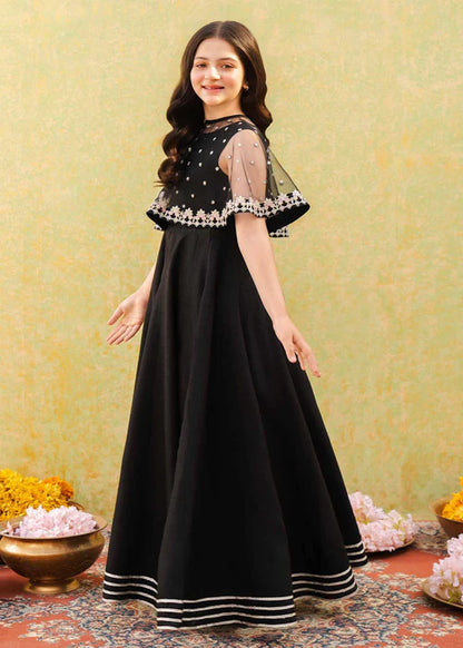 Evy | Girls Black Embroidered Silk Pishwas