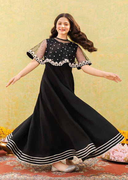 Evy | Girls Black Embroidered Silk Pishwas