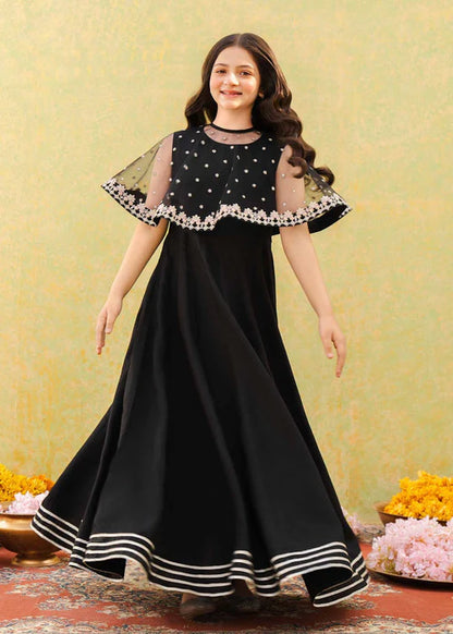 Evy | Girls Black Embroidered Silk Pishwas