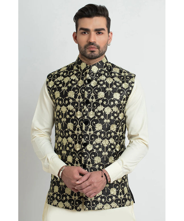 Exclusive Gold Tilla Black Silk Waistcoat