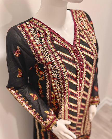 Black & Burgundy Embroidered Occasion Wear Suit