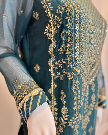 Asim Jofa Teal Majesty Embroidered Kurta