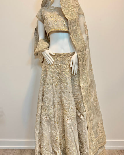 Luxury Silver Grey Bridal Lehenga with Heavy Zardozi Embroidery