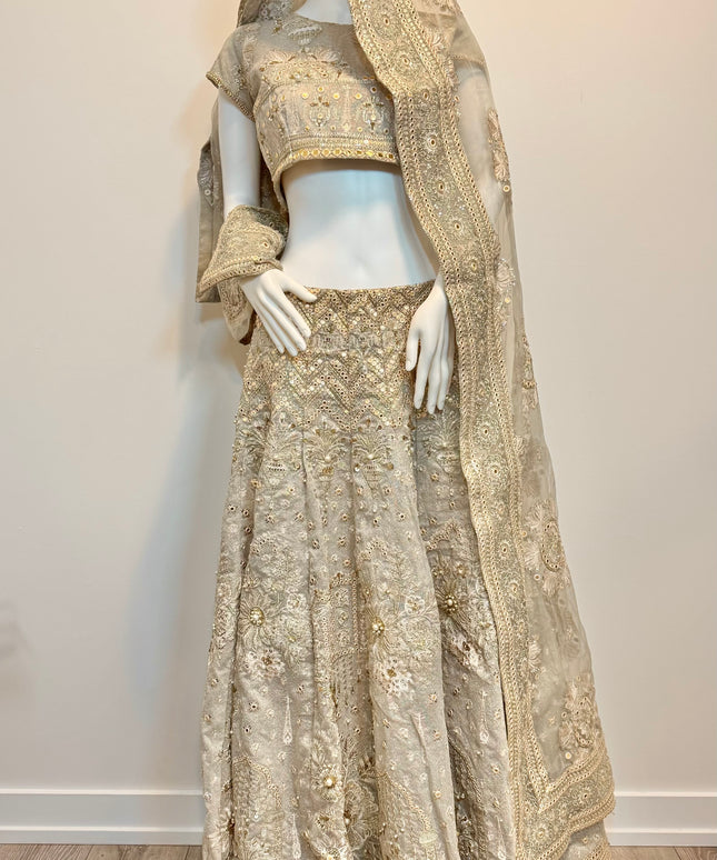 Luxury Silver Grey Bridal Lehenga with Heavy Zardozi Embroidery