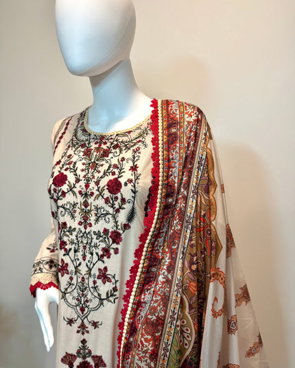 Asim Jofa Ivory Rose Embroidered 3-Piece Suit