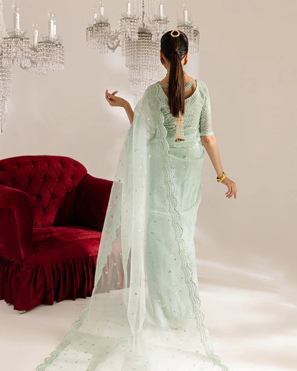 Gulraaz | Mint Embroidered Organza Saree