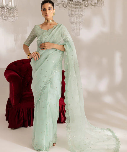 Gulraaz | Mint Embroidered Organza Saree